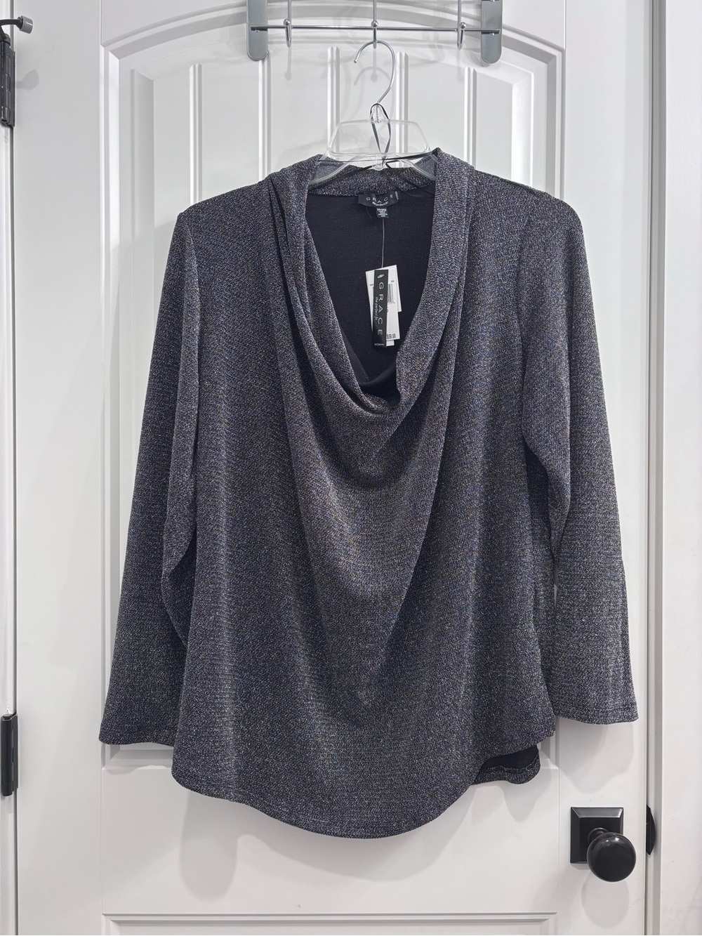 Grace Glittery Cowl Neck Sweater in Charcoal Silver